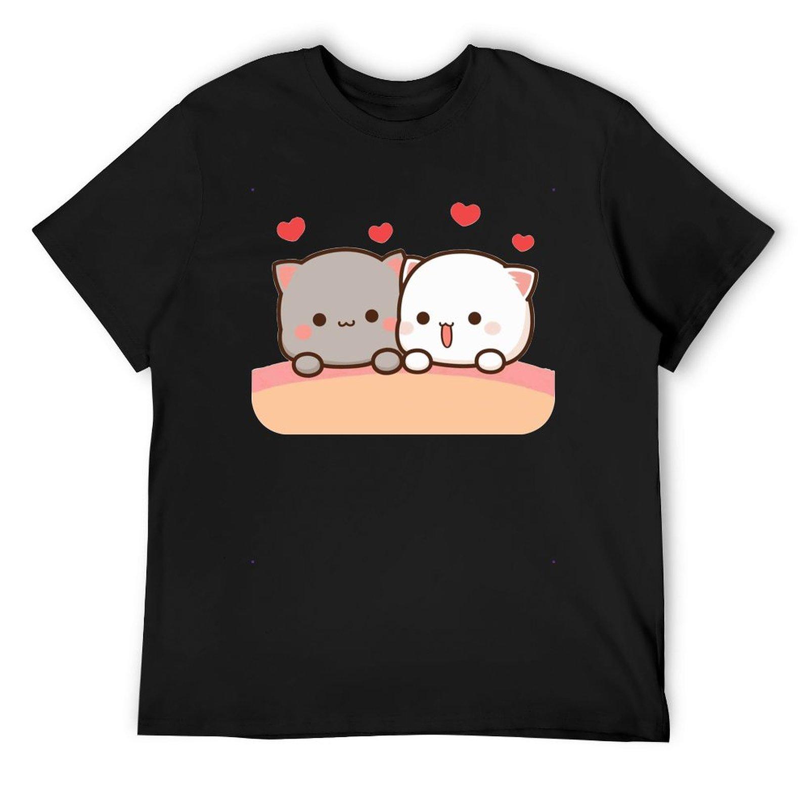 

Peach and Goma Cat Mochi Milk Cartoon Couple Tshirt Men Women Crewneck Short Sleeve Top Gift Ideas 4XL