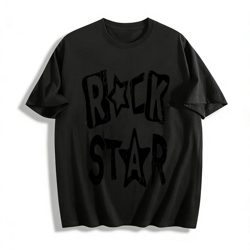 

Vintage Rock Style ROCK STAR Printed T-Shirt Unisex Distressed Casual Trendy Top Pure cotton T-shirt XXS