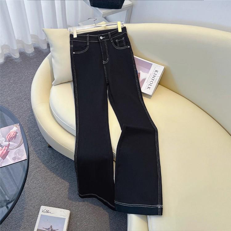 Women s High Waist Retro Black Flare Jeans with Contrast Stitching S чёрный
