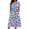 Women's Summer Fashion Round Neck Casual Plant Floral Print Short Sleeve Dress