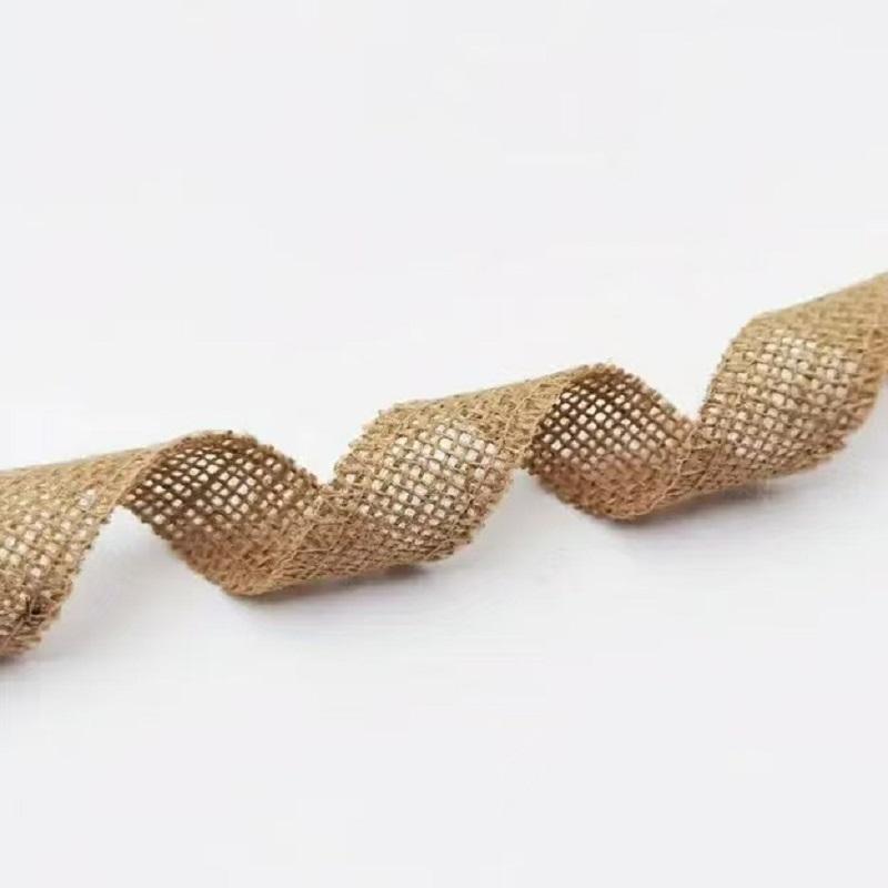 Jute Burlap Fållad Band DIY-väska Material Hampa Rep Flätad Linne Rulle Bröllopsfest Hantverk Dekorativ Gåva Sybehör