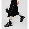 Fashion Punk Style Metal Chain Decorate Chunky Heel Shoe Women Fashion Black Patent Leather Lace Up Loafer Cozy Waterproof Zapatos Mujer