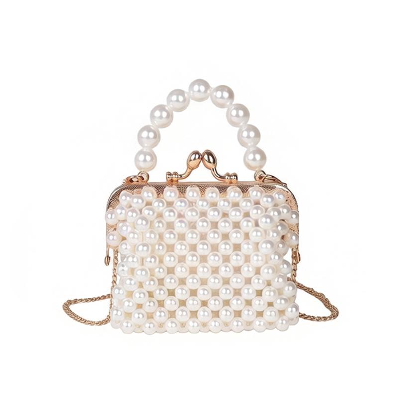 Luxury Clear Crystal Beaded Evening Clutch Handmade Transparent Beaded Mini Top-Handle Crossbody Bag for Wedding Party