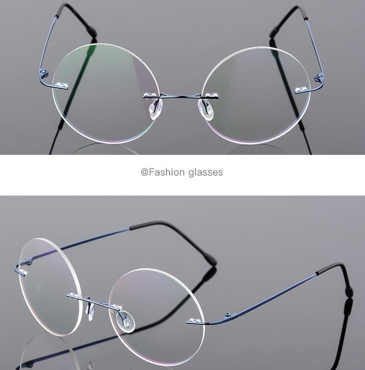 1.61 index Lenses No-Rim Circular Shortsighted Spectacles Rx Eyewear Anti-blue Light Myopia Glasses -0.5 -0.75 To -6