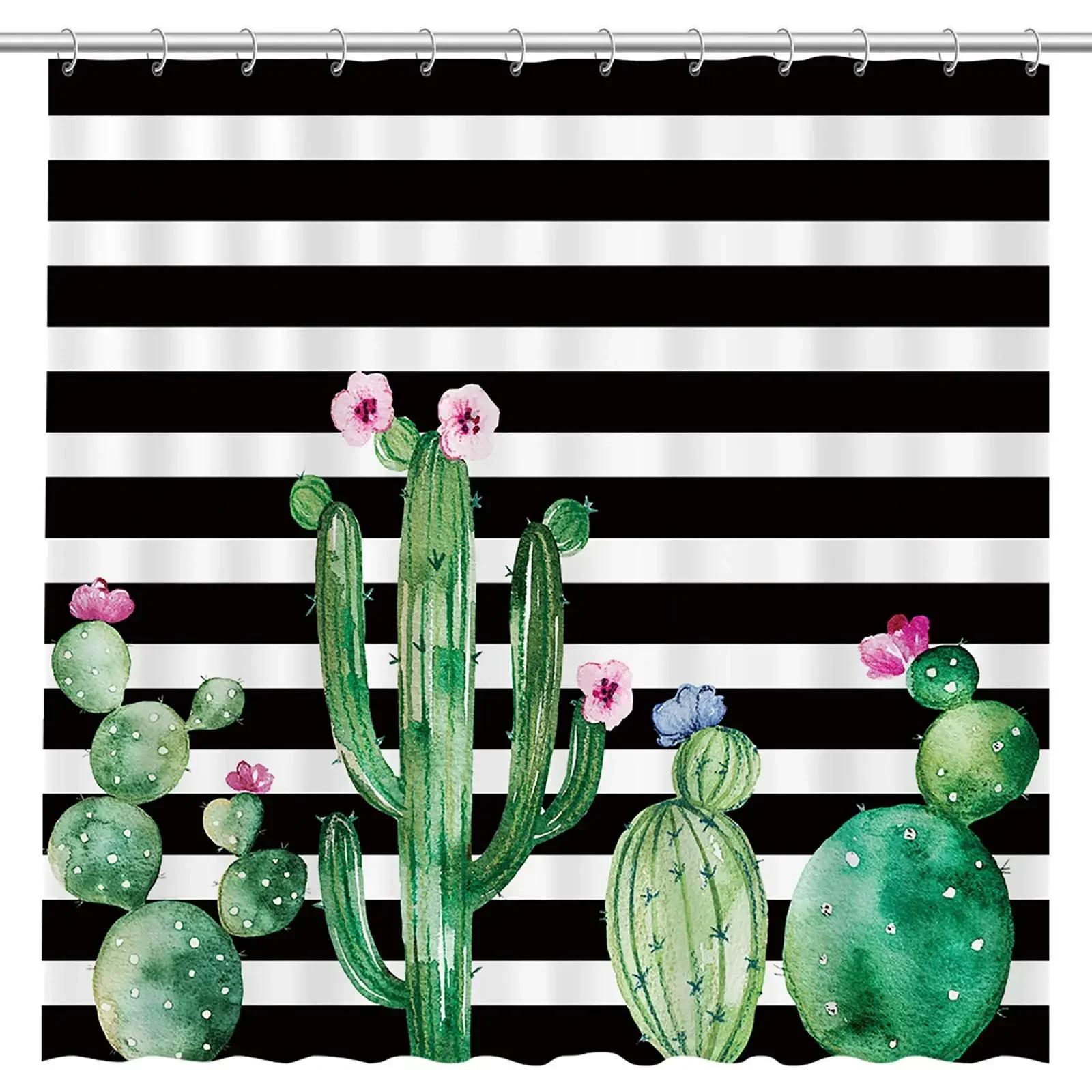 

Tropical Cactus Shower Curtain Polyester Fabric Bath Curtain for The Bathroom Decoration Multi-Size Bathroom Curtain with Hooks 90x180cm-35x70in