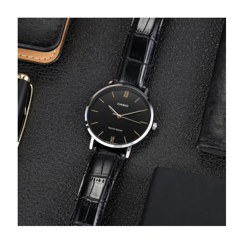 Casio STANDARD Series Quartz Movement Leather Strap Japanese and Korean Watch Men's Watch Silver Dial MTP-VT01L-1B