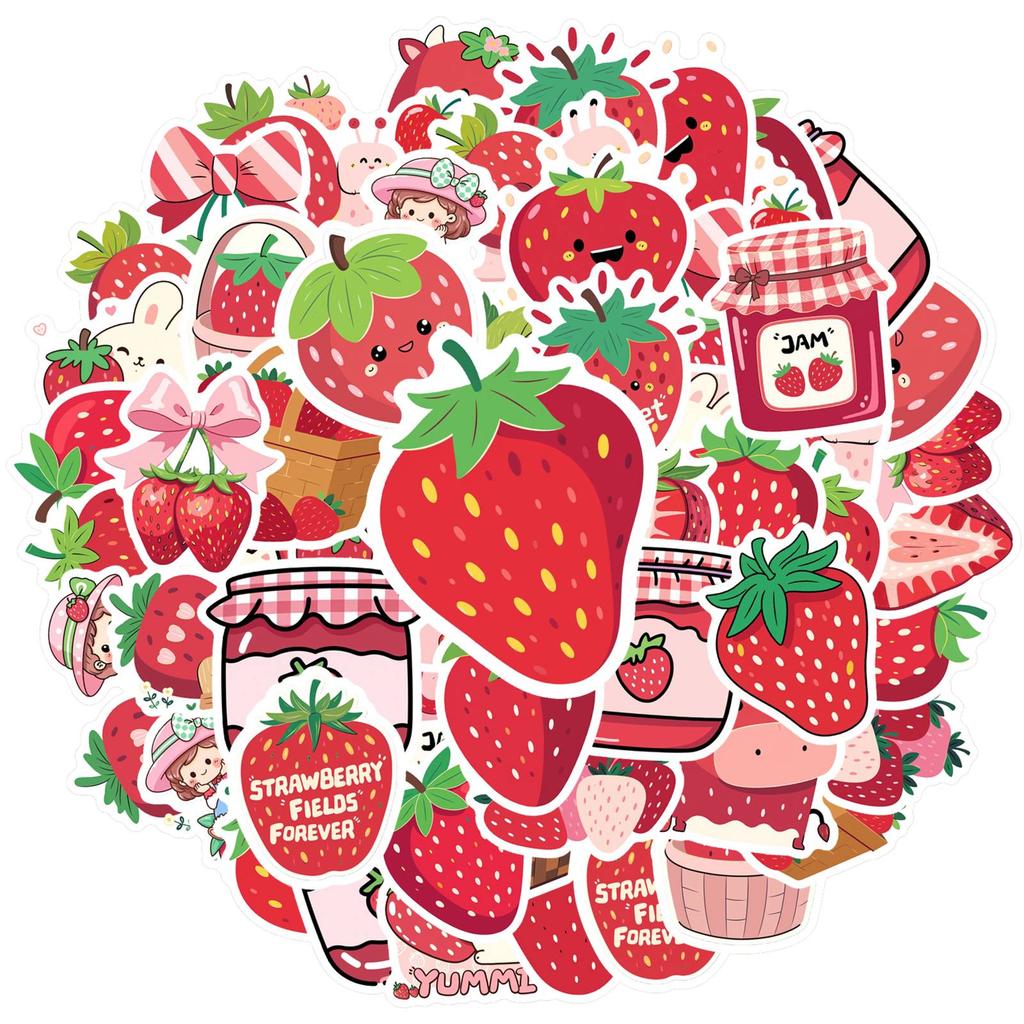 35pcs-50pcs Whimsical Nature Stickers Cute Strawberry Animal Stickers Stationery Stickers For Suitcase Fridge Phone Luggage DIY