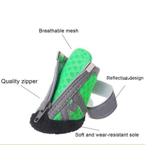 4Pcs Dog Shoes Reflective Breathable Mesh Fabric Zipper Closure Puppy Sport Boots for Walking