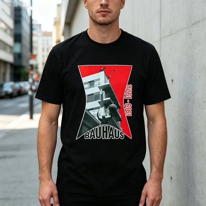 T-shirt Grafica Architettura Bauhaus Unisex Casual Manica Corta Top Artistici Retrò 100% Cotone Maglietta Oversize Top Y2k