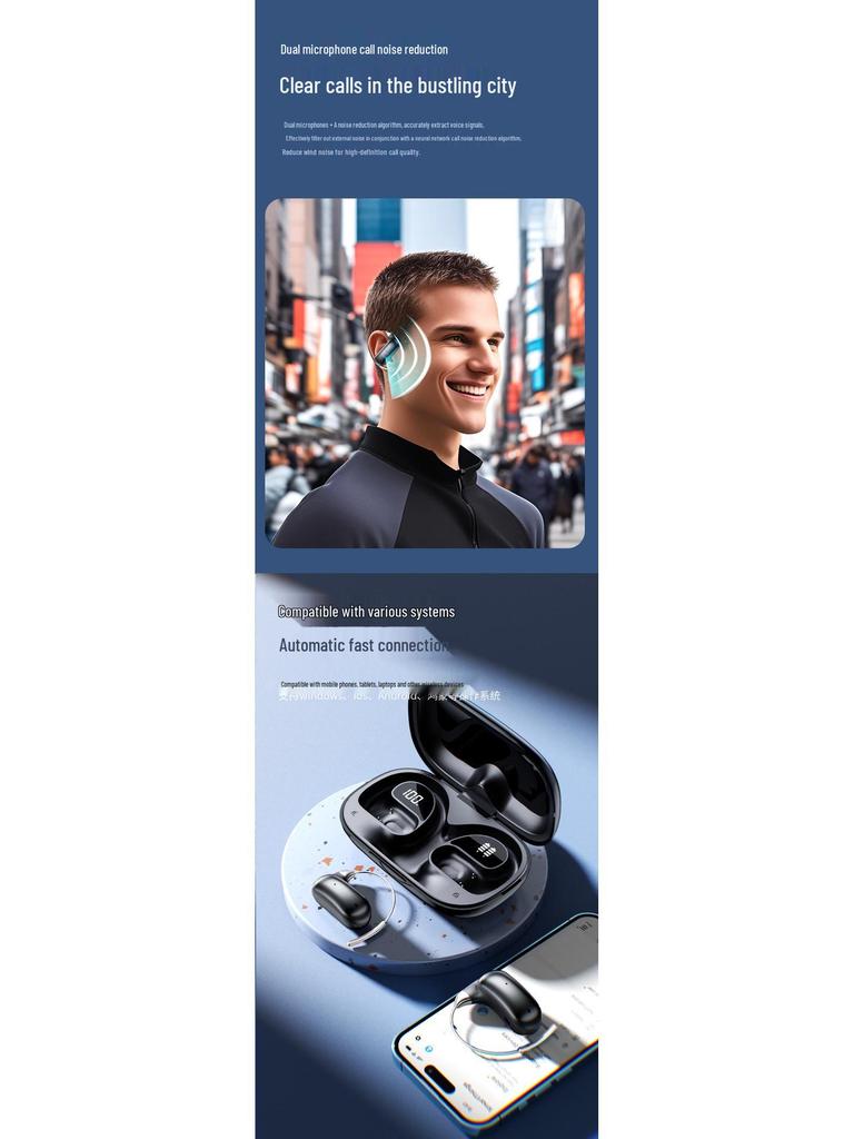 Bluetooth Open-Ear Headphones with AI Real-Time Translation and Simultaneous Interpretation