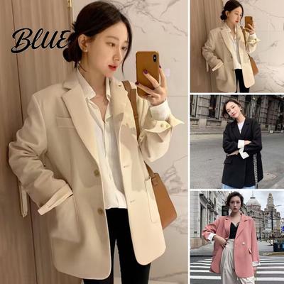 Women Suit Coat Lapel Long Sleeve Single Breasted Jacket with Pockets Solid Color Loose Fit Leisure Outwear Business Casual For