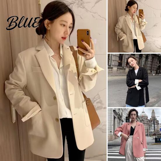 Women Suit Coat Lapel Long Sleeve Single Breasted Jacket with Pockets Solid Color Loose Fit Leisure Outwear Business Casual For