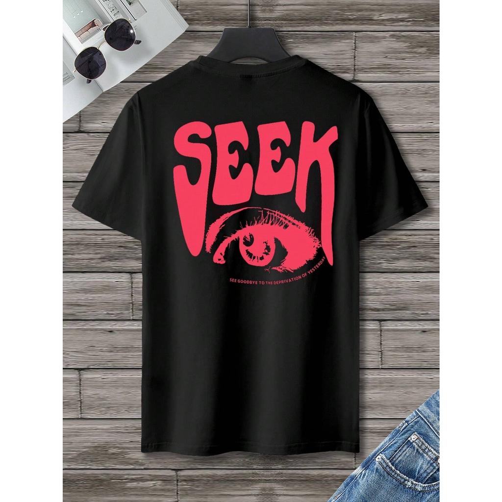 Seek Anticipated Gaze Printing T-Shirts Men Soft Loose Tshirs Breathable Summer Street T-Shirts Cotton Loose Tee Clothes