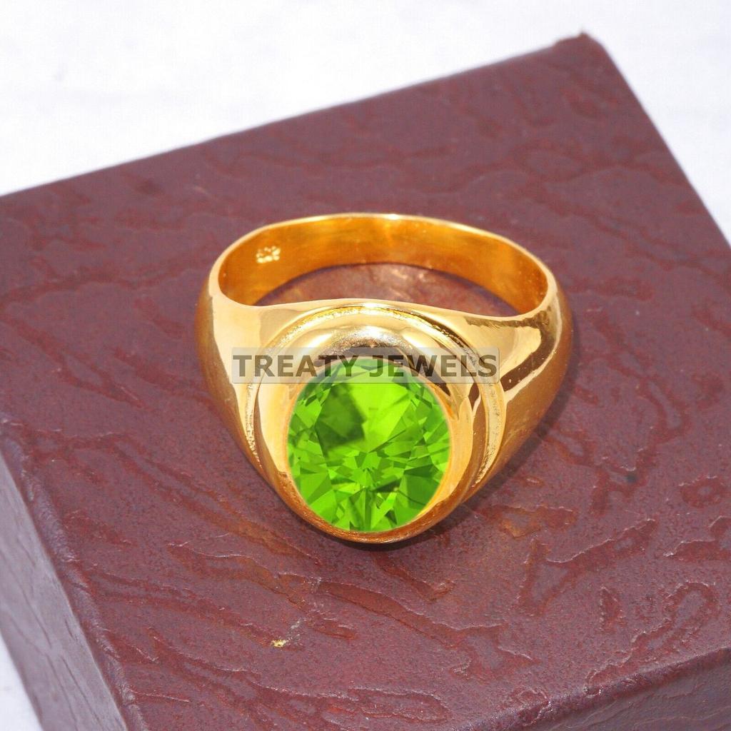 Peridot Oval Cut With 925 Sterling Silver Gold Plated Ring For Men's #B469 JL375683907558