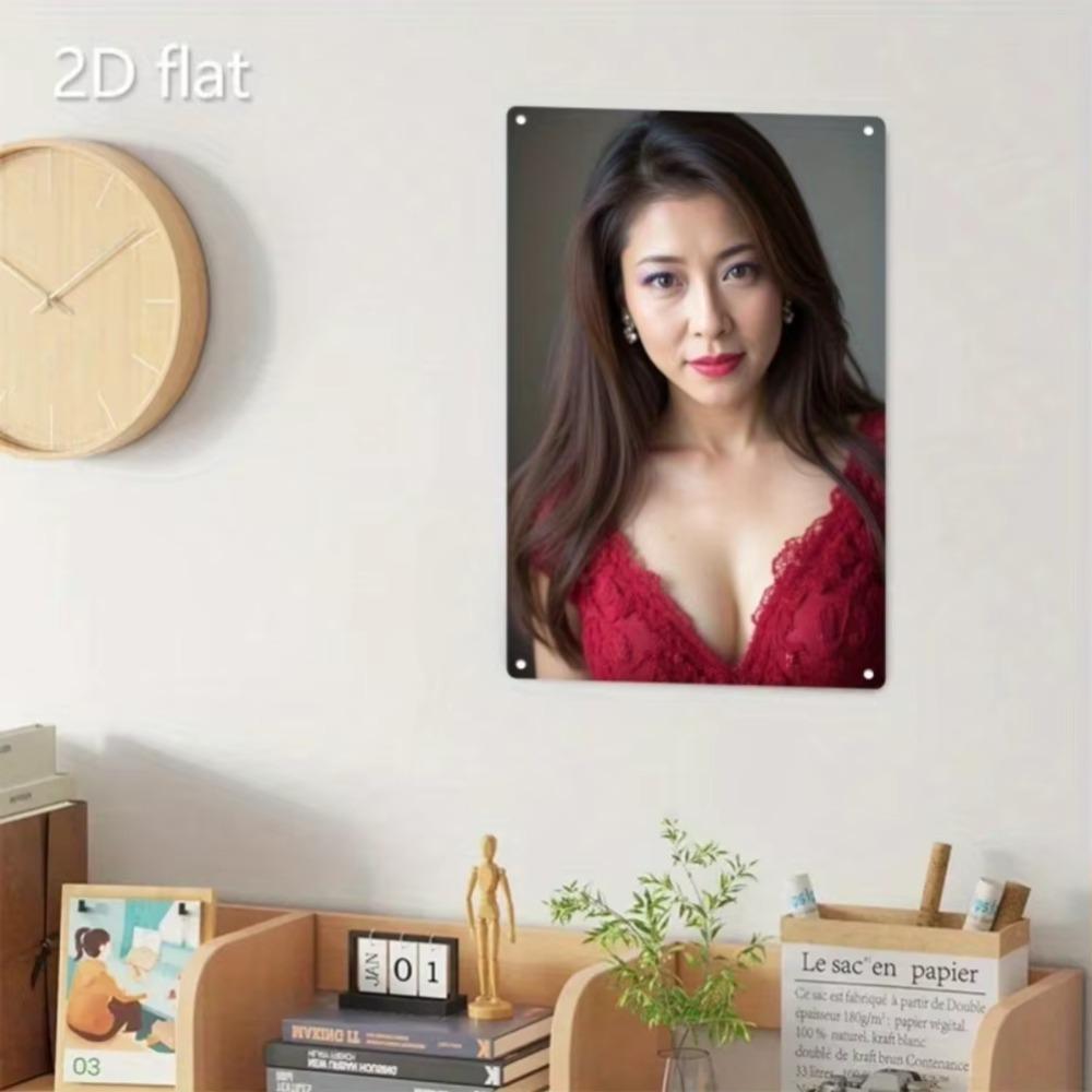 Retro Elegant Metal Tin Sign Red Lace Dress Wall Decor for Home Bar Cafe