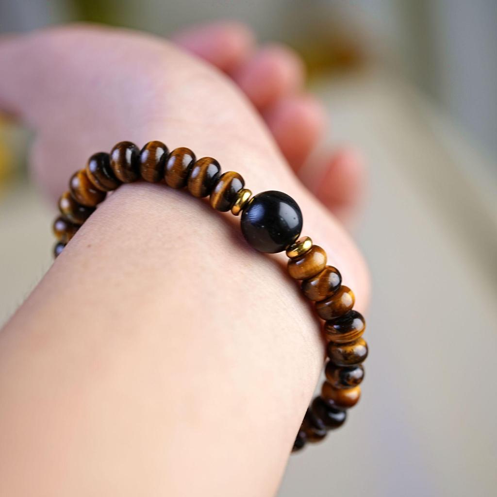 Women's High-End Black Obsidian & Tiger Eye Beaded Bracelet - Light Luxury Fashion Accessory