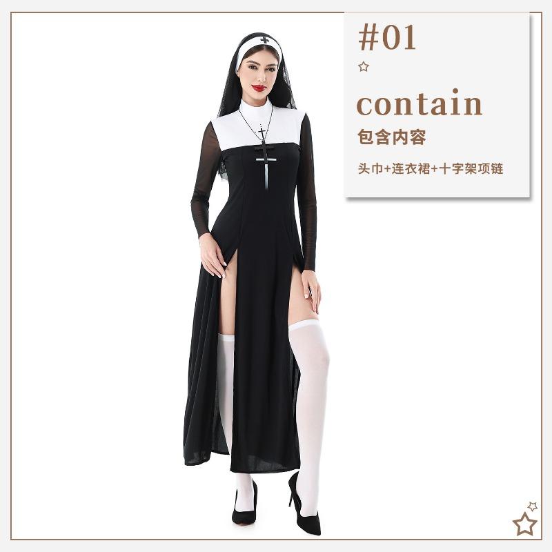 Halloween Adult Costume Cosplay Sexy Cross Nun Costume Mardi Gras Costume
