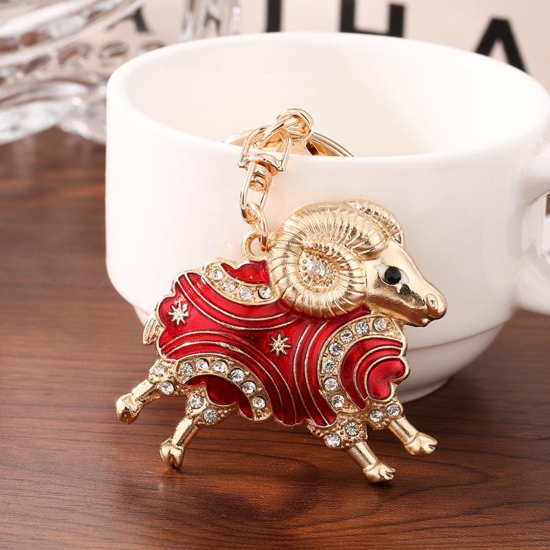 Rhinestone Goat Charm Animal Keychain Red Sparkling Hanging Charm Women Handbag Purse Party Favor Cute Sheep Keychain