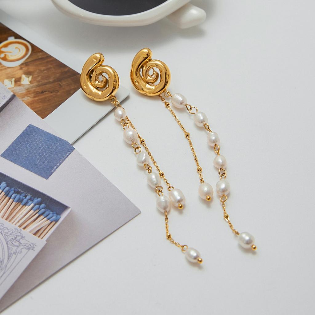 Yori Fashion Freshwater Pearl Tassel Pendant Spiral Earrings for Women 18k PVD Plated Summer Jewelry 2025