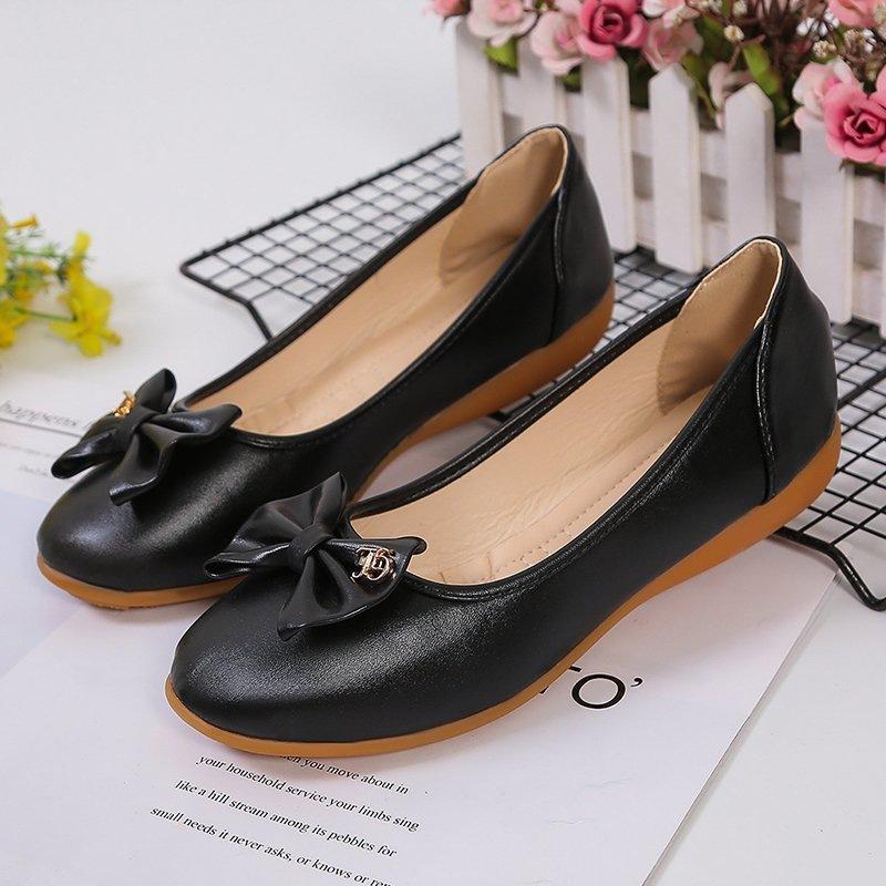 Doudou Shoes Women's 2025 New Shallow Bow Flat Bottom Fashionable and Comfortable Soft Sole Sandals Round Head Versatile Single Shoes Women