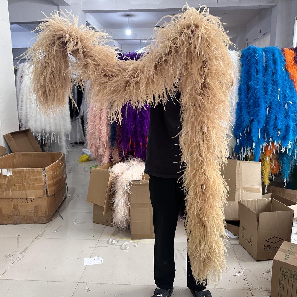 DIY 1/2/3/6/10 Ply Natural White Ostrich Feathers Boa Trim for Craft Wedding Party Festival Clothing Decoration Plumes Shawl 2M