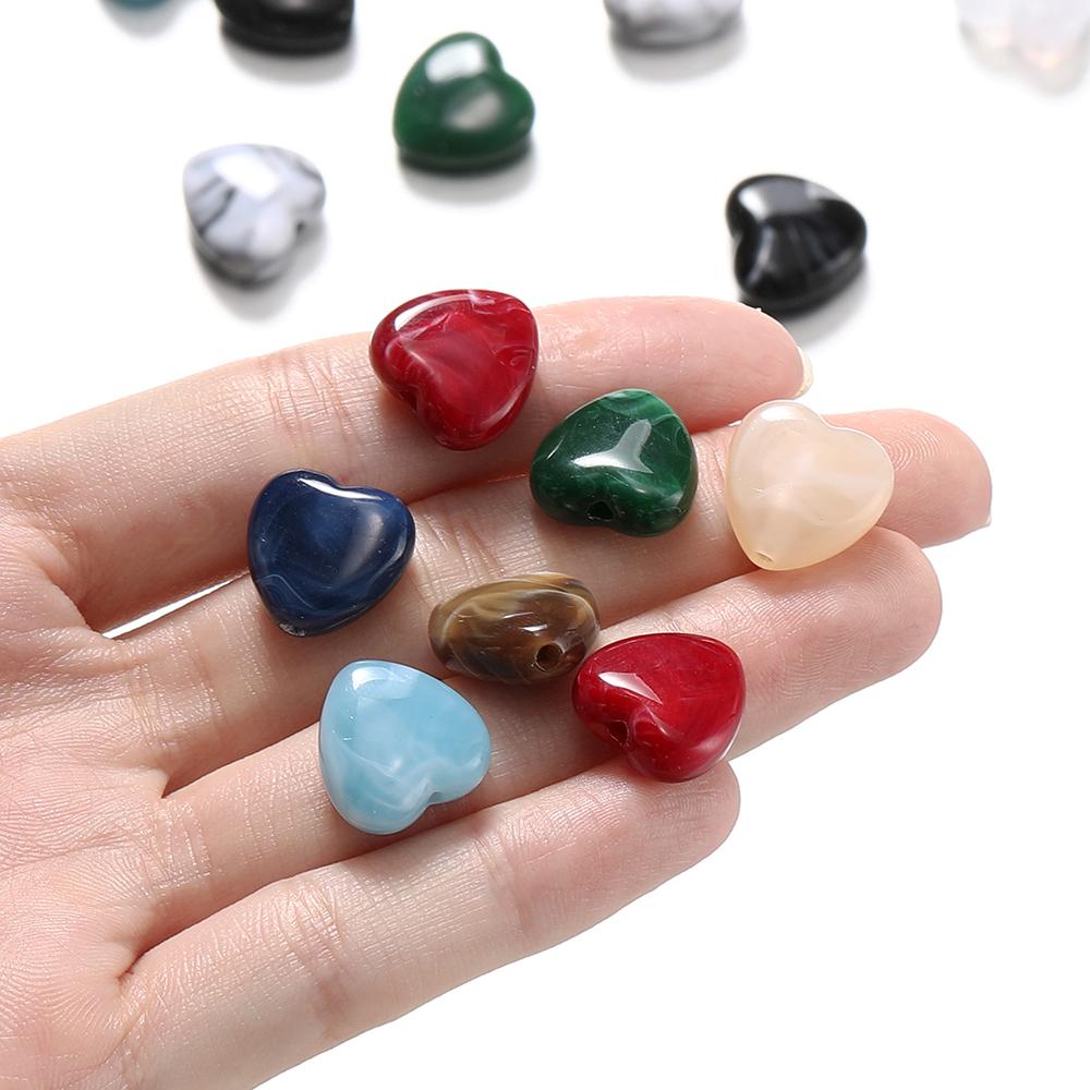 20pcs Acrylic Imitation Stone Heart Beads 14mm Love Spacer Loose Bead for DIY Necklace Bracelet Jewelry Making Supplies