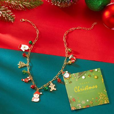 Christmas Style Multi-element Pendant Necklace Gold Snowman Gingerbread Man Necklace Festive Atmosphere Wearing Accessories
