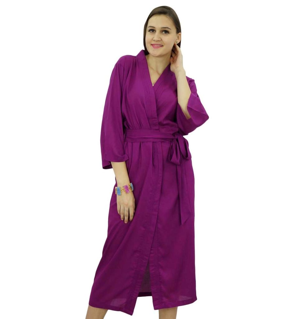 Bimba Women Long Solid Belt Robe Soft Modal Cotton Wrap Round Plain Bath