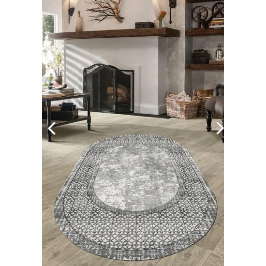 

Серый овальный ковер с этническим рисунком (Нескользящая подошва в горошек, которую можно стирать в машине.) 80*80 cm