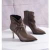 Fashion High Heel Ankle Boots Women's Autumn and Winter New Pointed Toe Brown Boots Zipper Leather Sexy Pleated Designer Boots Mujer