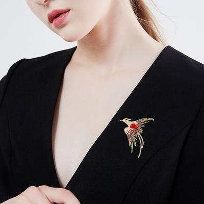 Colorful Rhinestone Phoenix Brooch Handmade Enamel Lapel Pin Chinese Style Bird Animal Shape Badge Costume Hat Bag Decoration Accessories