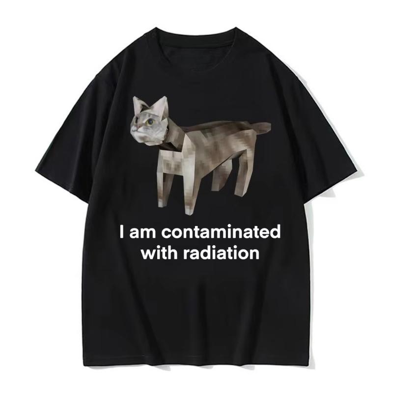 

I Am Contaminated with Radiation Cat Meme Graphic T Shirt Weird Low Poly D Aesthetic Casual Unisex Short Sleeve Cotton Tee Tops S