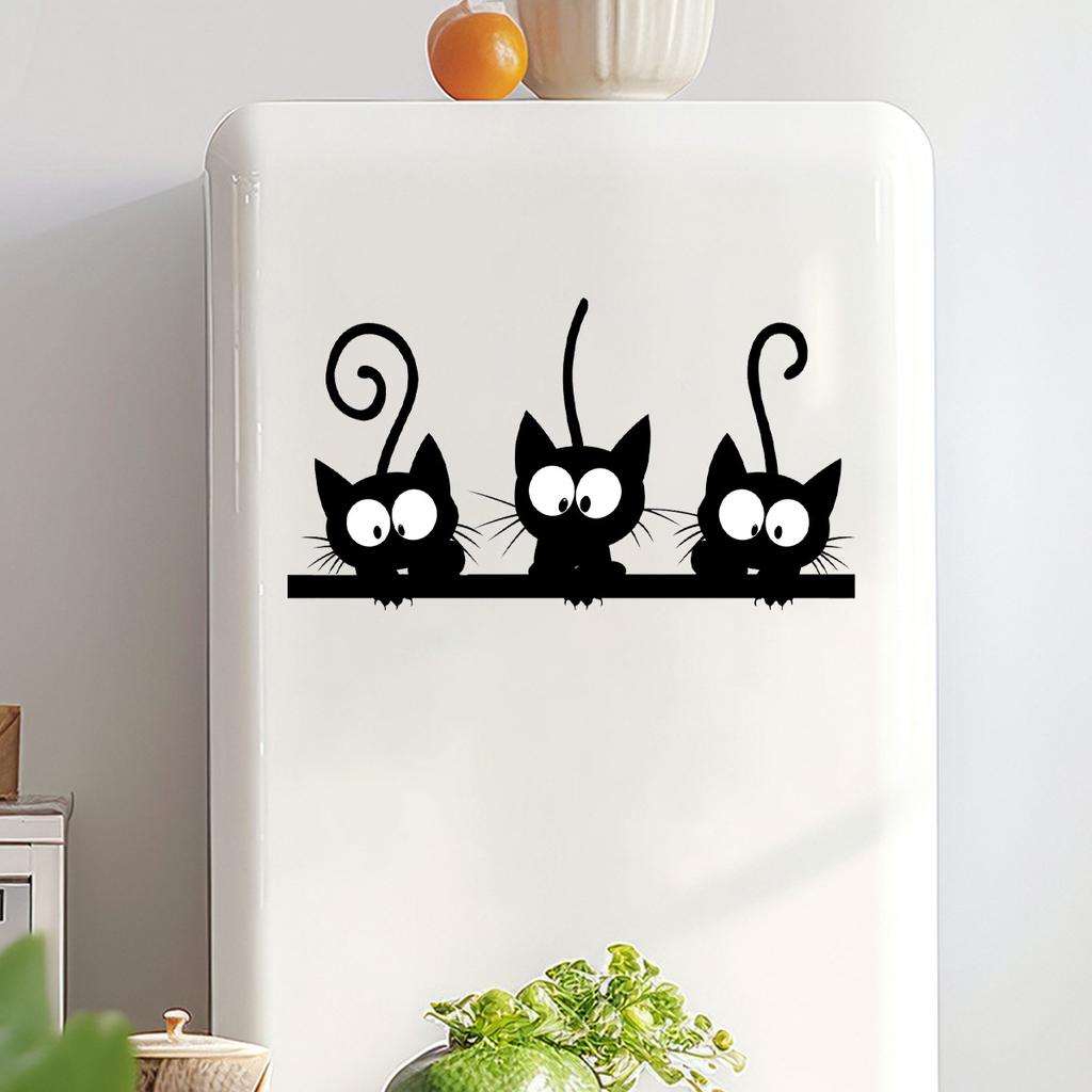 Autocolante de Perete Drăguțe cu 3 Pisici Negre Autocolante Amuzante cu Pisici pentru Living Dormitor Cameră Copii Frigider Chiuvetă Valiză Decor Acasă