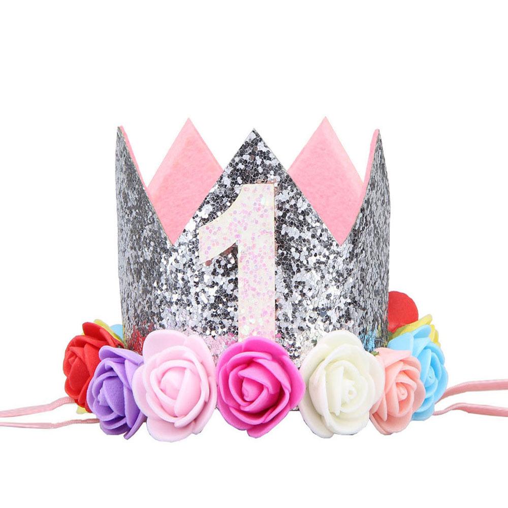 Cross-Border 1st Birthday Crown Headband: Princess Gold & Pink Party Accessory for Girls