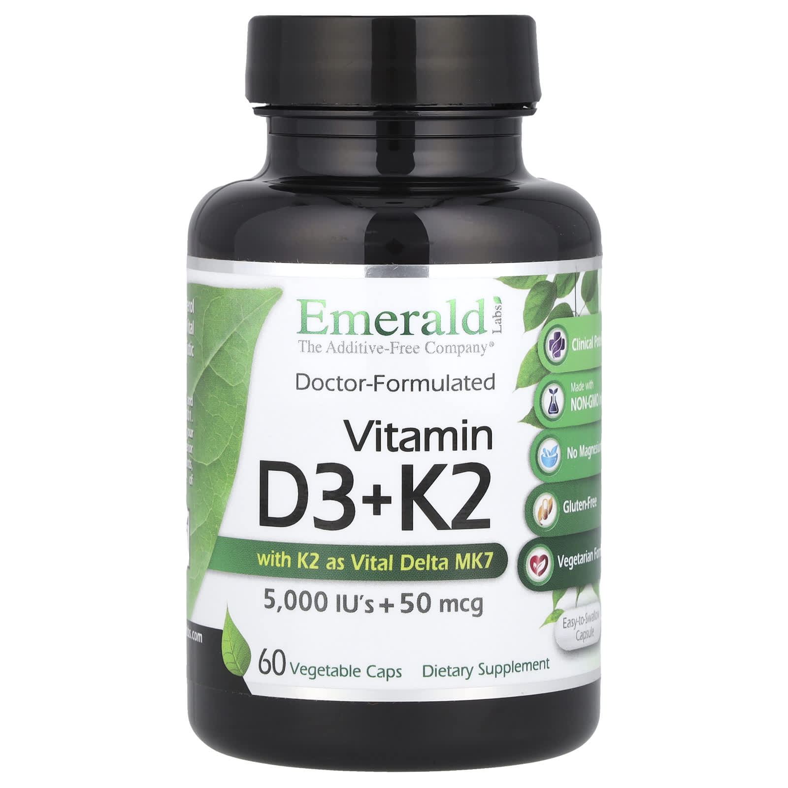 

Emerald Laboratories, Вітамін D3 + K2, 60 овочевих капсул