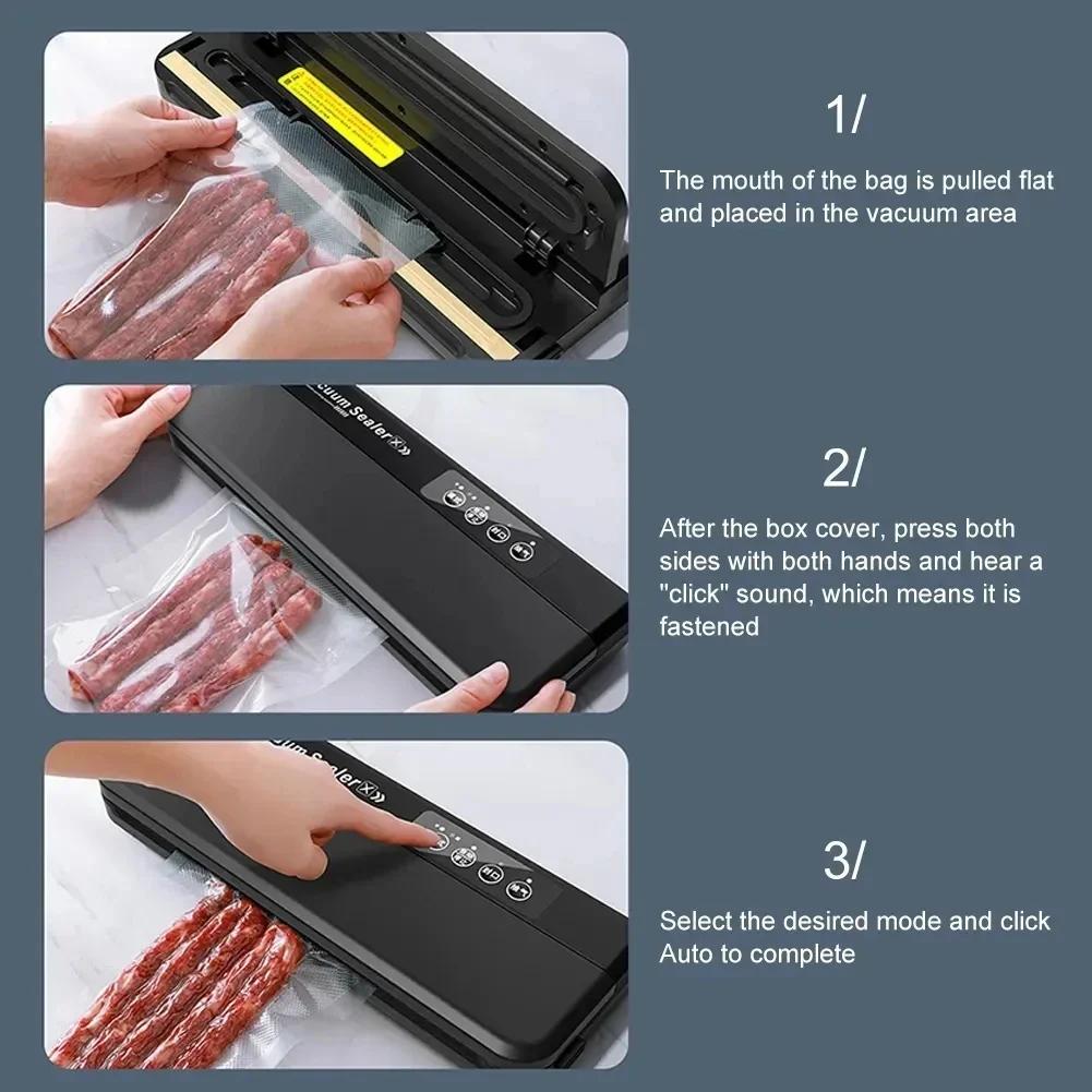 Food Vacuum Sealer Machine Dry and Moist Food Modes 60KPA Automatic For Food Preservation With 10Pcs Bags