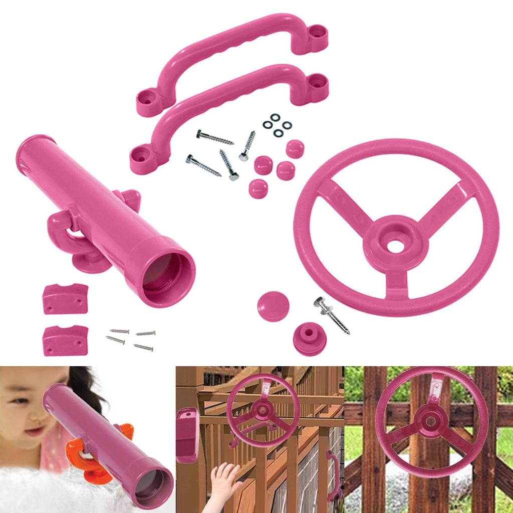 Playground Equipment Swingset Attachments Pink Set Pirate Ship Wheel for Kids Playhouse Climbing