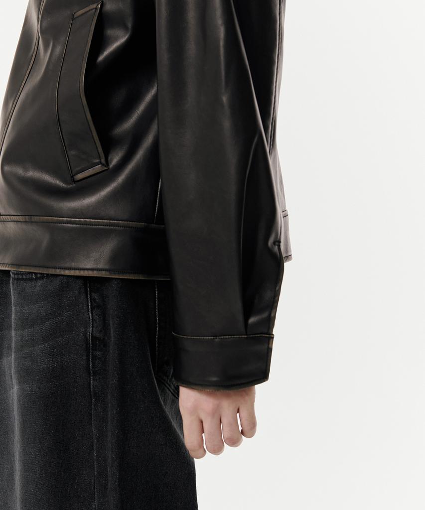Musinsa Standard Faded Synthetic Leather Single Jacket [Black]