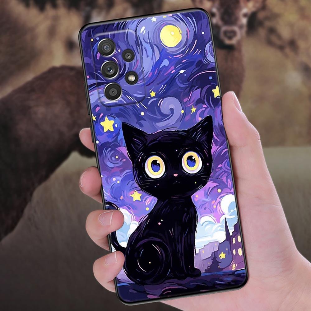 Painting Starry Sky Cat Phone Case For Samsung Galaxy A57 A56 A37 A55 A36 A26 A54 A52 A35 A34 A25 A17 A16 A15 A07 A06 Soft Cover