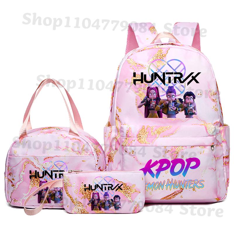 3-piece Korean Wave Devil Hunter Student Anime Fashion Backpack Pencil Case Set Gift
