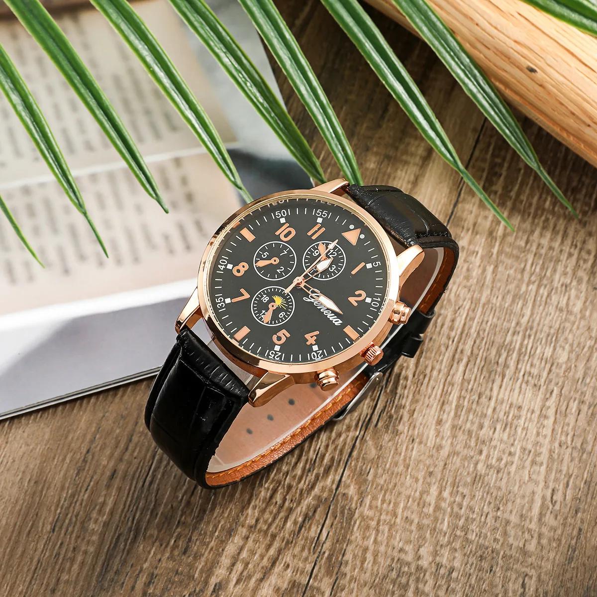 

5PCS-Luxury Men s Fashion Watch & Belt Set with Keychain, Fashion Glasses, and Wallet - Perfect Father s Day Gift Box