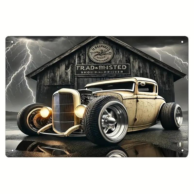 

Винтажный знак из жести с изображением автомобиля Hot Rod Классический американский автомобиль Настенное искусство Прочный плакат для дома паба кофейни гаража 20x30cm（7.8x11.8inch）