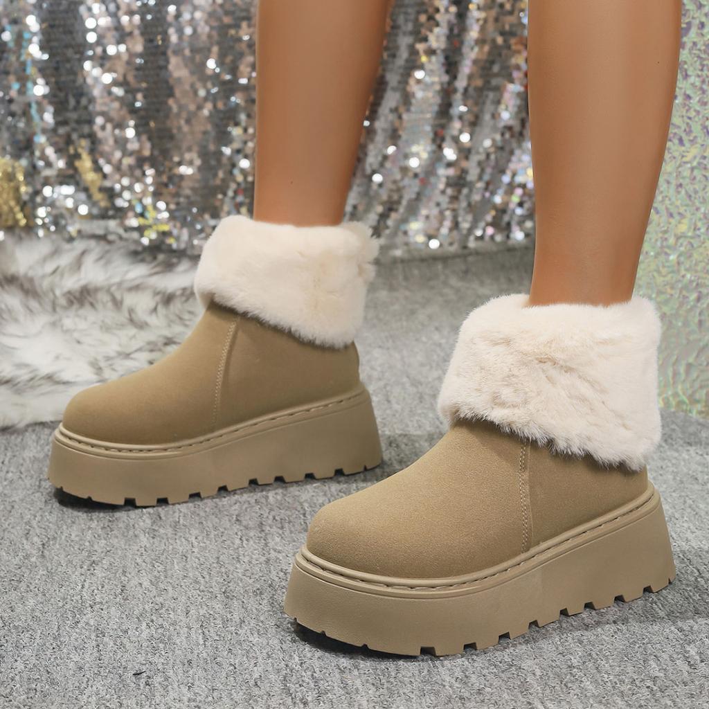 Fashion Comemore Winter Cotton Boots Women's Fashion Round Toe Suede Platform Back Zip Ankle Boots for Women Casual Fur Short Botines