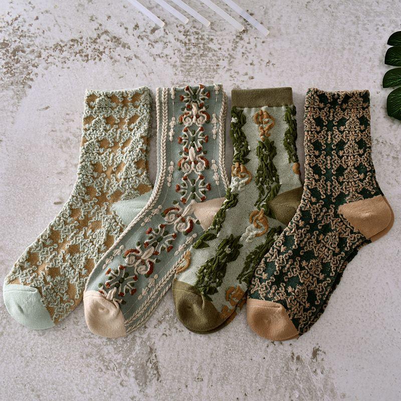 Retro three-dimensional relief socks female medium tube cute Mori series