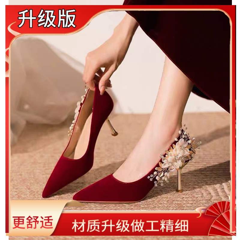 

Niche red high-heeled wedding shoes for women s 2025 new Chinese toast show clothes wedding shoes bride shoes are not tired 40