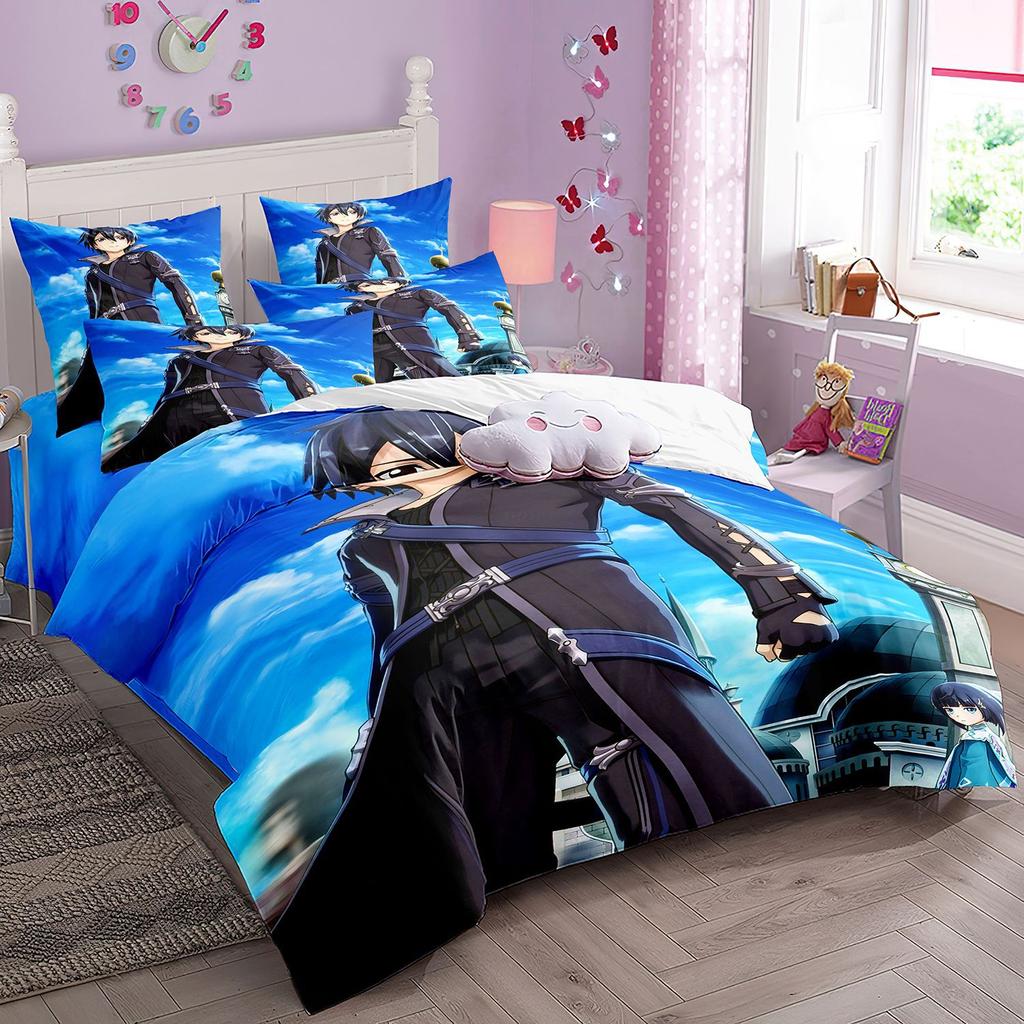 Cartoon Sword Art Online Bedding Sets,Japanese Anime Art Online Duvet Cover Pillowcase For Teenagers And Children Bedroom Decora