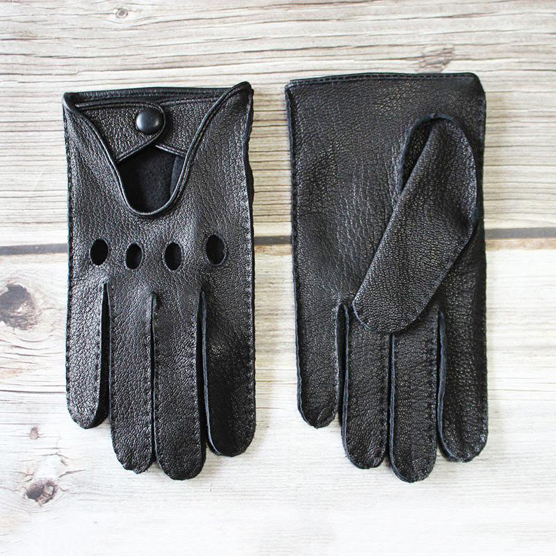 Deerskin Driver Gloves Men's Leather Unlined Single Layer Thin Hollow Breathable Motorcycle Riding Car Driving Spring and Autumn