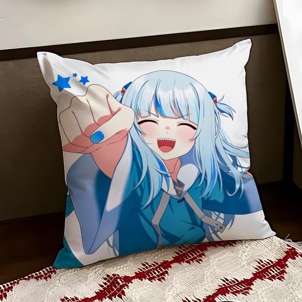 Cute GGawr Gura Cushion Cover Reversible Soft Durable Pillow Cover Home Car MultiScene Use for Daily Comfort