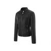 Womens Faux Leather Jacket Stand Collar Zip Up Slim Fit Black Apricot Burgundy