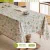 Waterproof Cotton-Linen Look Tablecloth With Tassels Floral Print Dining Table Coffee Decor Square Rectangular